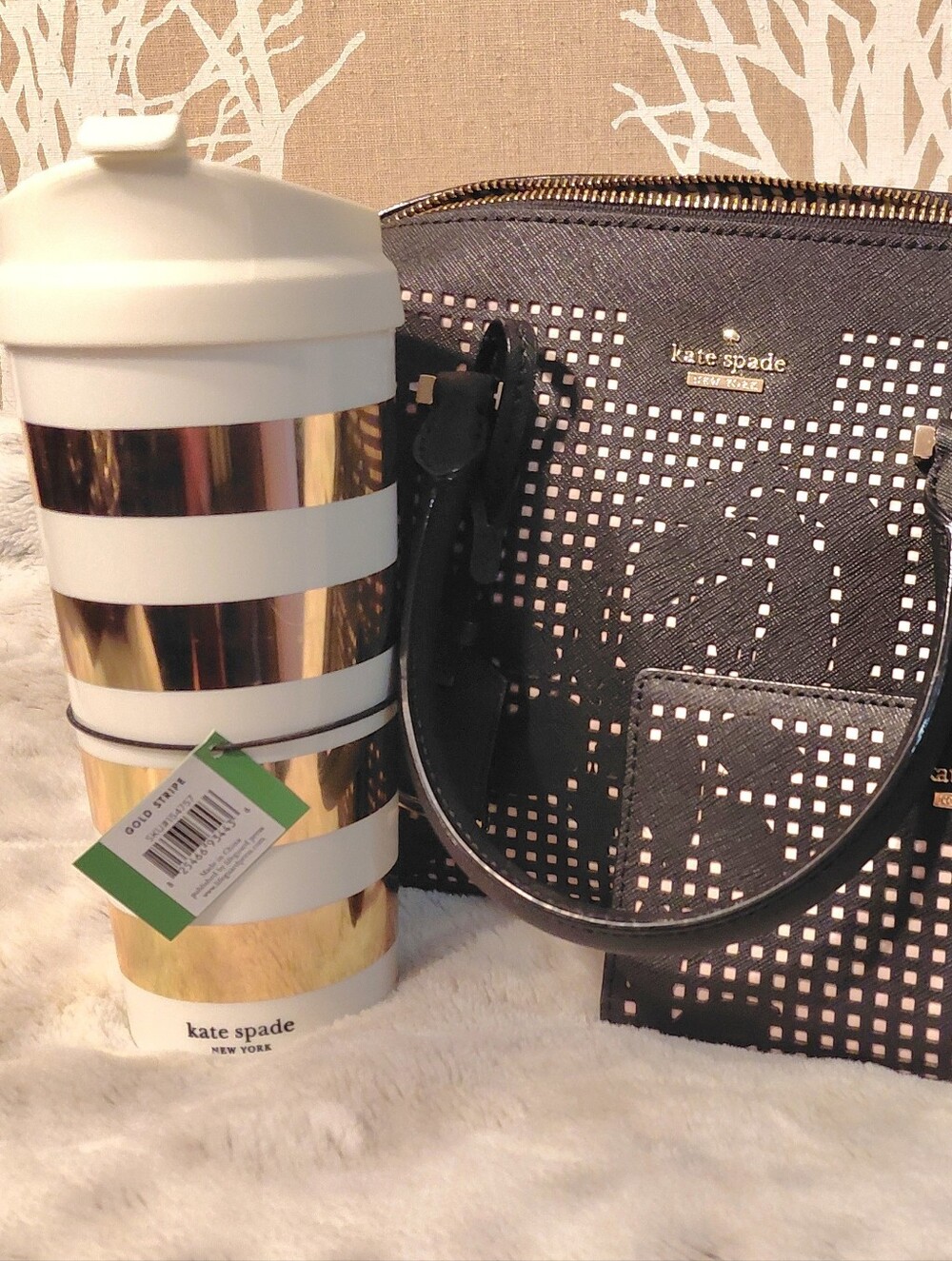 Kate Spade Vintage Cameron Street Rose Perforated Handbag, Wallet & Tumbler